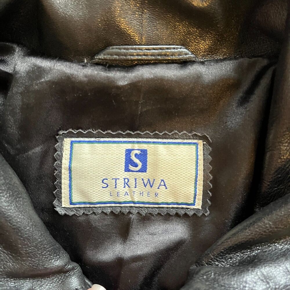 Striwa Leather Jacket Vintage Black Men XL Winter 90s Zip Button Pockets - Picture 3 of 10
